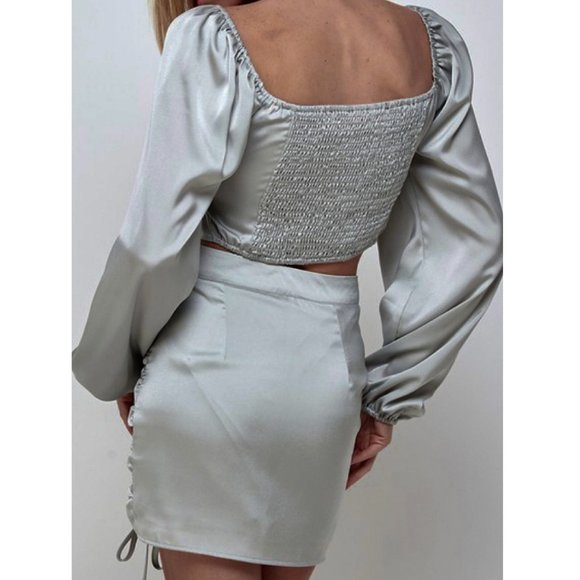 Cassie Ruched Skirt Satin High Waisted Mini - Picture 11 of 11